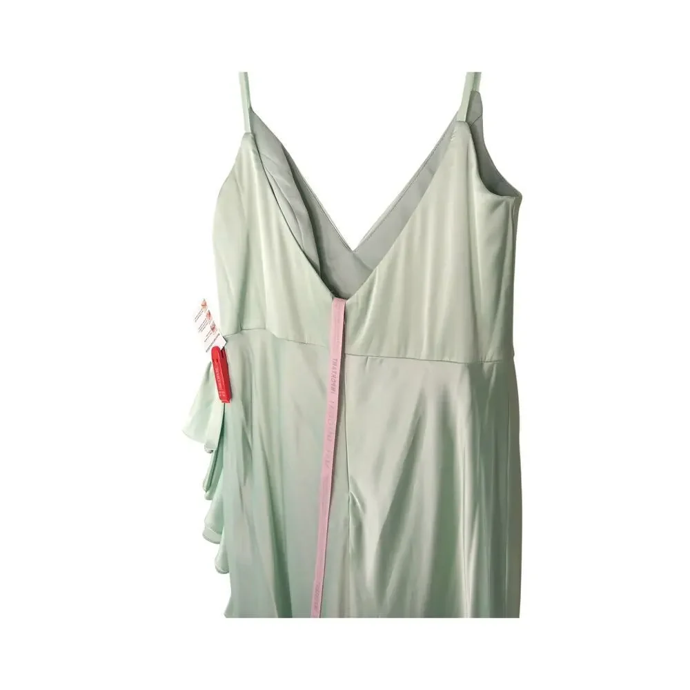 New with Tags Mac Duggal 67815 Ruffle Slit Dress 12 Mint Green Wedding Party